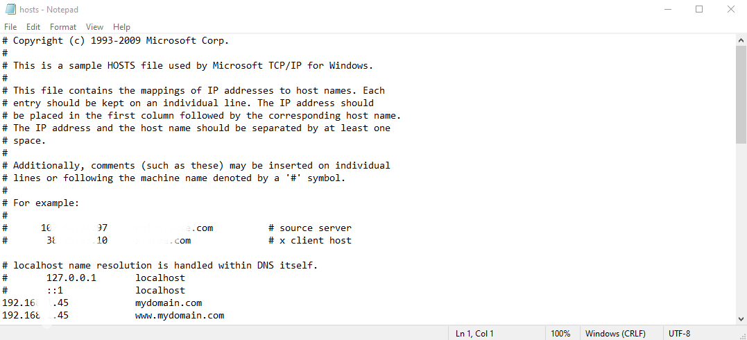 How to point a domain to a server using hosts file in Windows? 3 edit hosts file