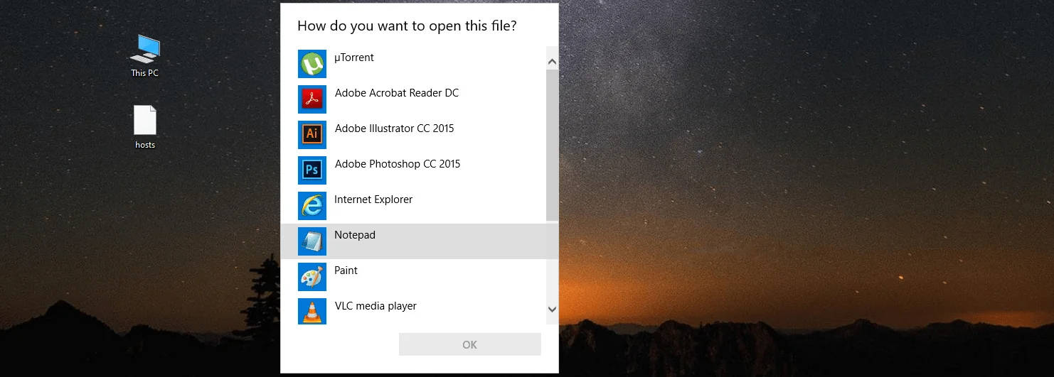 How to point a domain to a server using hosts file in Windows? 2 open with notepad