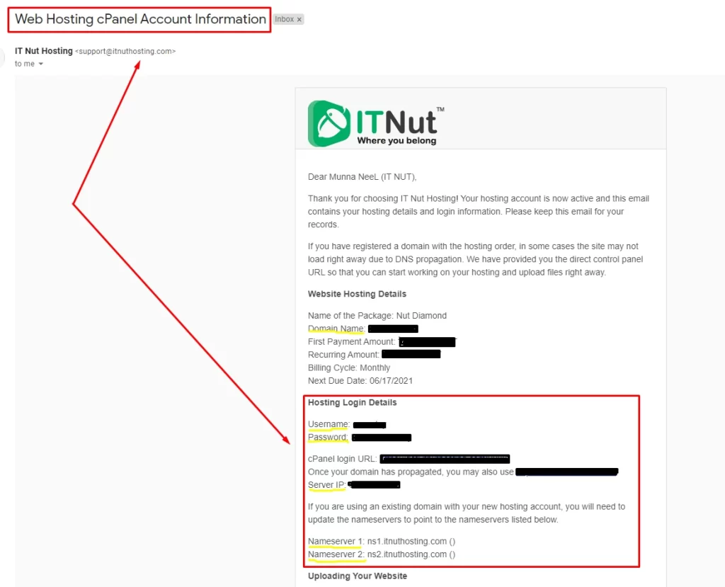 What username and password should I use for logging into the client area and cPanel? 1 image1 9